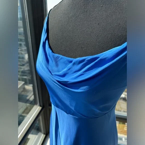 🆕 ALICE + OLIVIA 🧿 NWT Alita Spaghetti Strap Drape Asymmetrical Dress Blue Sz4 - Picture 10 of 16